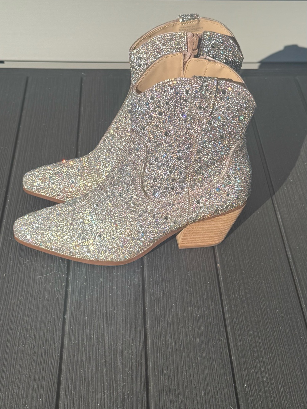 Betsey Johnson Silver Crystal Embellished Western Ankle Boots